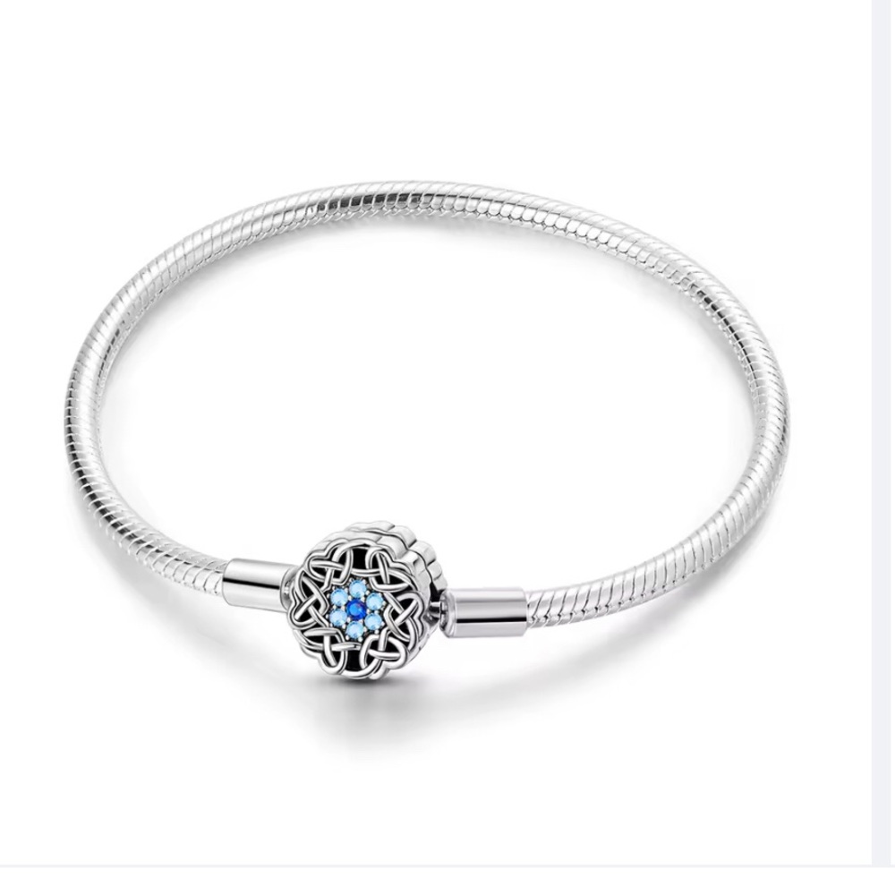 Sterling Silver Bracelet with Blue Floral Clasp